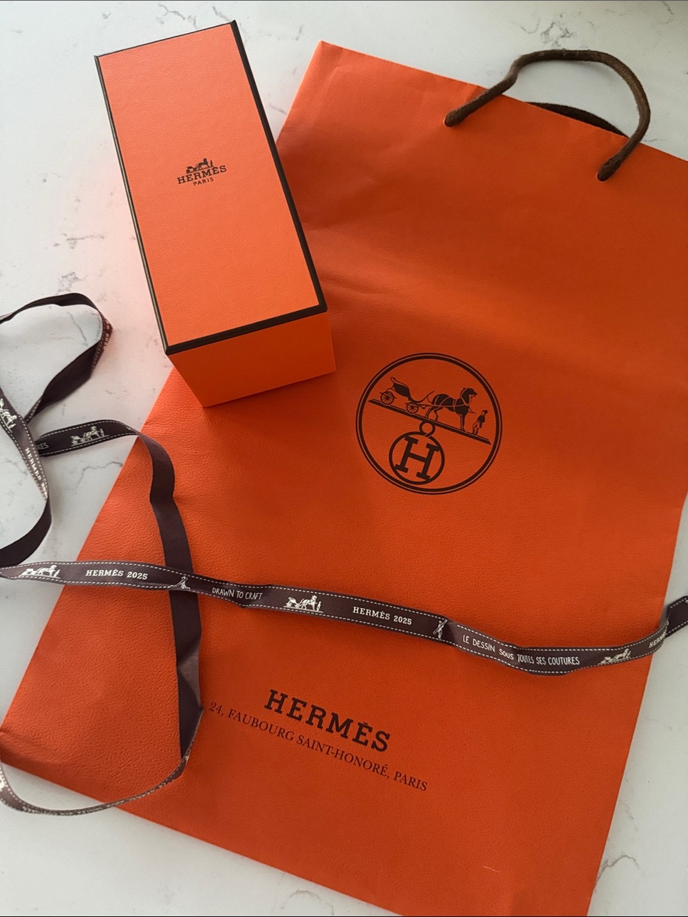 Hermes Iconic Orange Gift Bag and Box Set with Ribbon